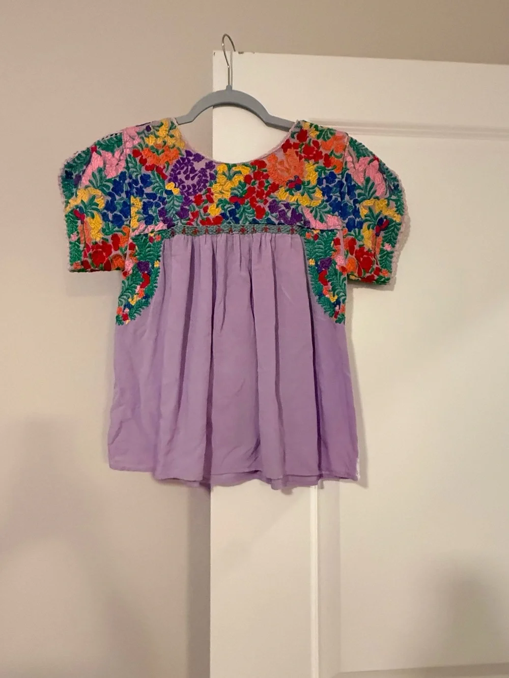 Lavender Mexican Embroidered Peasant Top - Picture 5 of 5